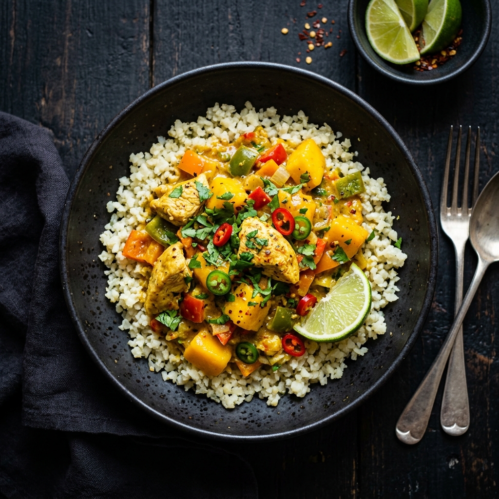 keto_caribbean_chicken_mango_cauliflower Halal Ready Meals Manufacturer Ireland